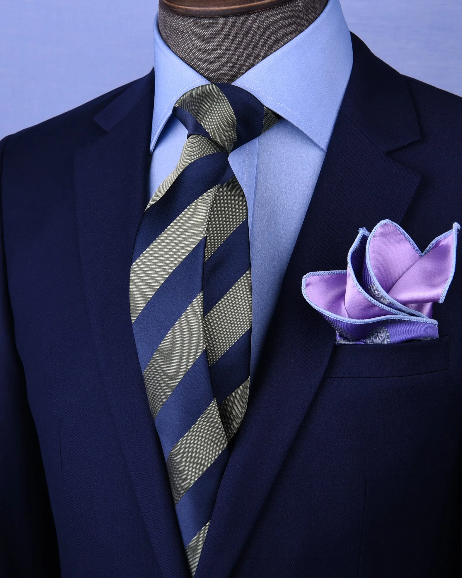 Oliver Green & Blue Stripe 3" Necktie Business Formal Elegance Smart Men's Ego