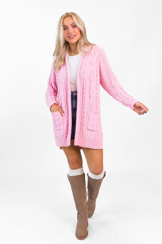Perfect Day Pink Chenille Cable Knit Cardigan SALE