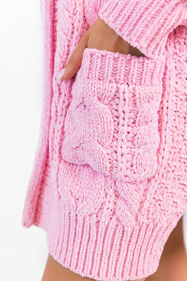 Perfect Day Pink Chenille Cable Knit Cardigan SALE