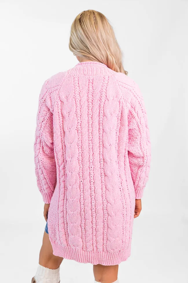Perfect Day Pink Chenille Cable Knit Cardigan SALE