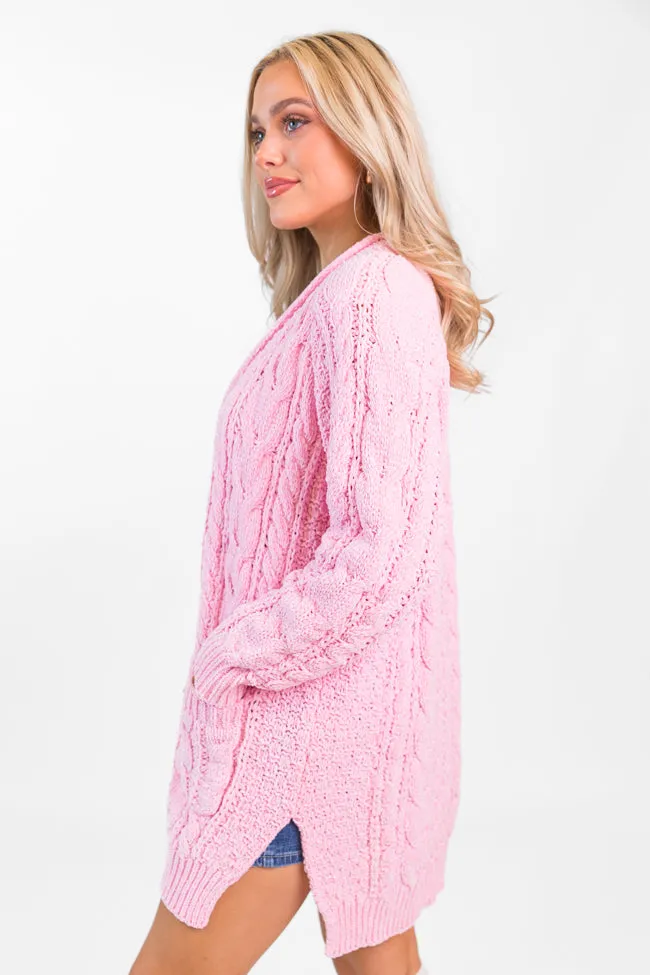 Perfect Day Pink Chenille Cable Knit Cardigan SALE