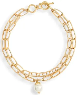 Polished link layered Necklace with pearl drop
