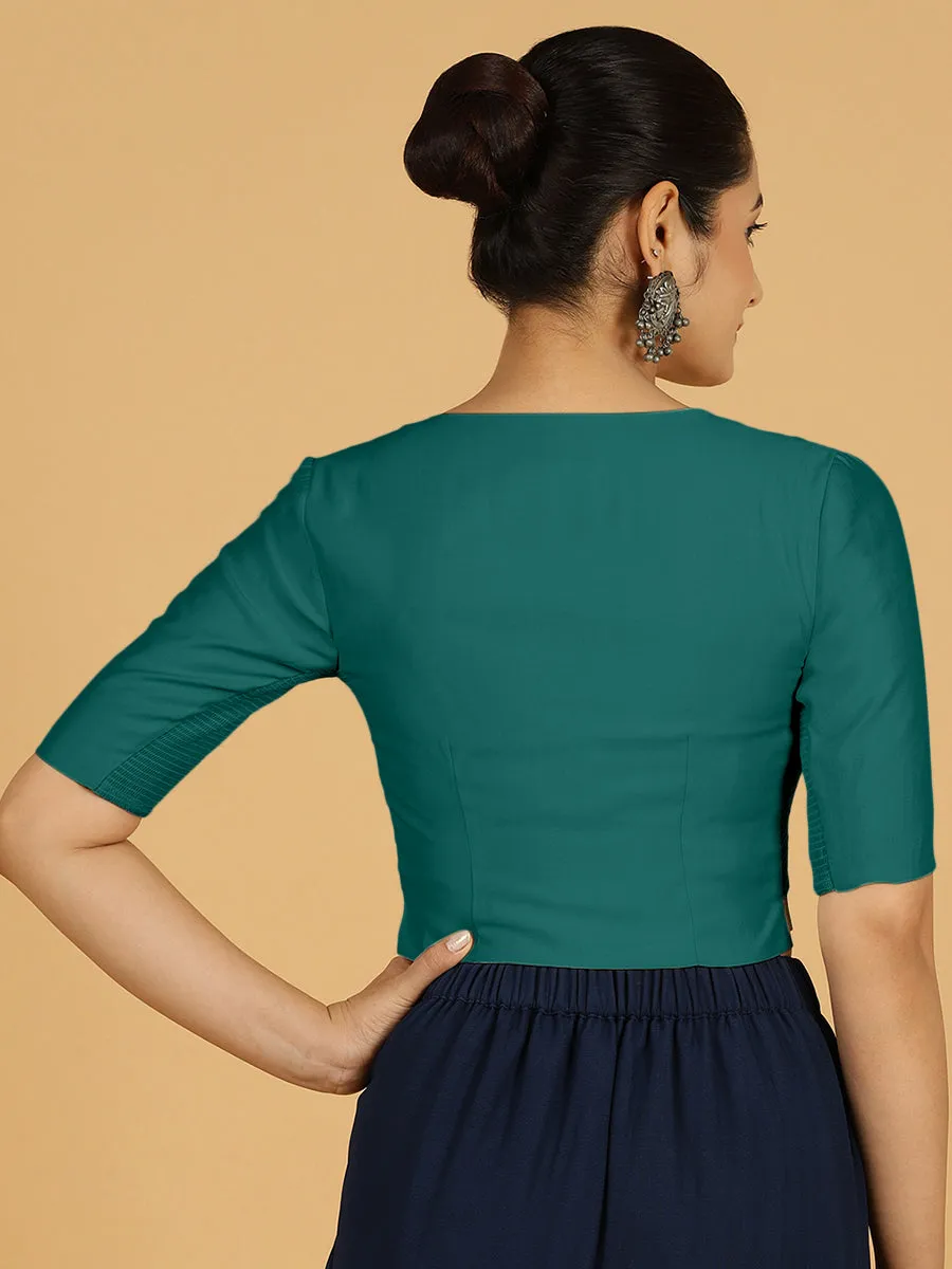 Rekha x Rozaana | Long Saree Blouse in Peacock Green