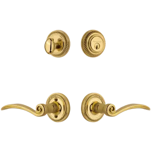 Rope Rosette Entry Set with Swan Lever in Unlacquered Brass