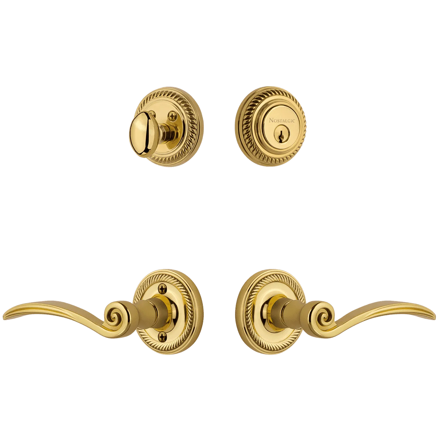Rope Rosette Entry Set with Swan Lever in Unlacquered Brass
