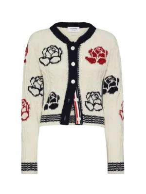 Rose Intarsia And Cable Check Cardigan
