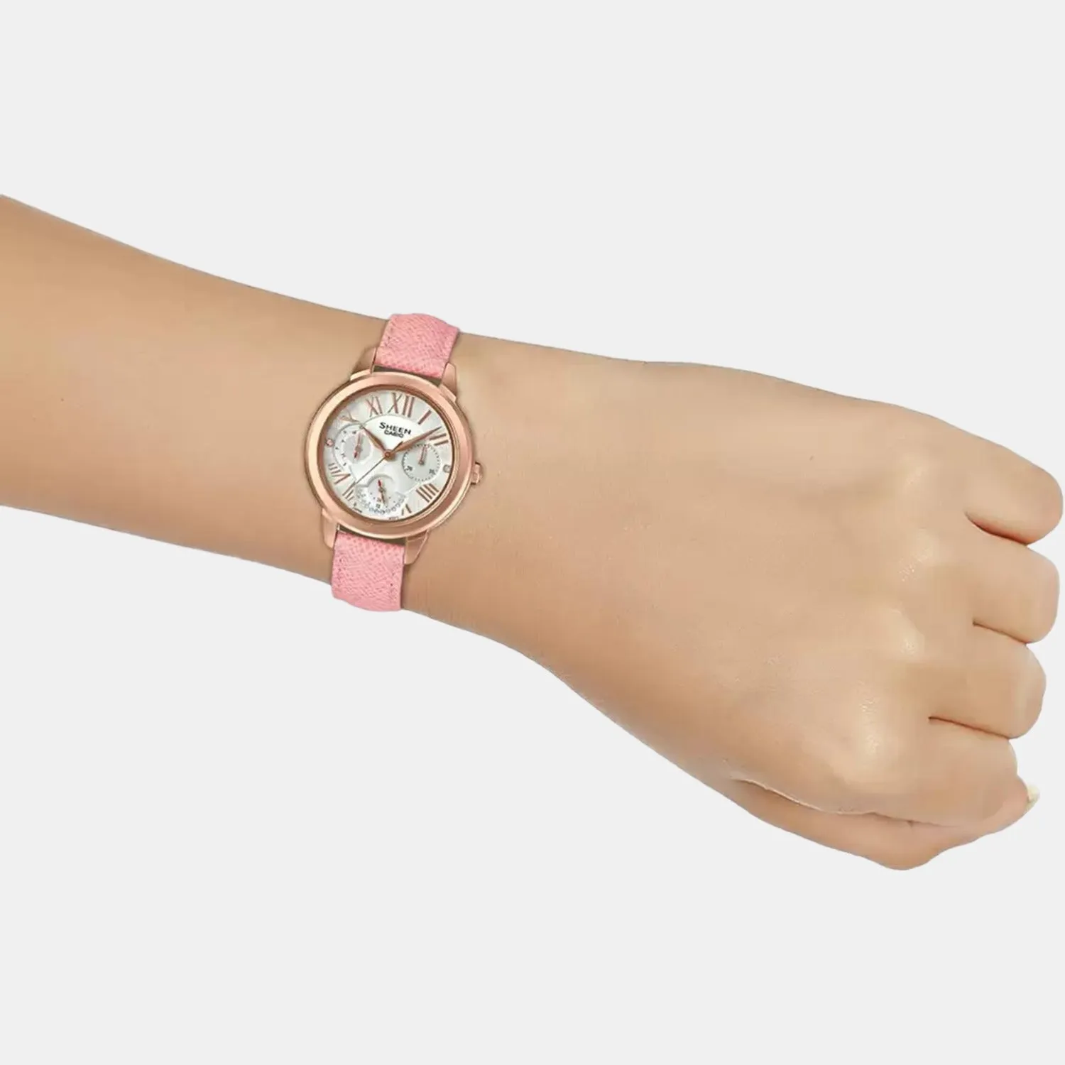 Sheen Women's Chronograph Leather Watch SX207 - SHE-3059PGL-7AUDR