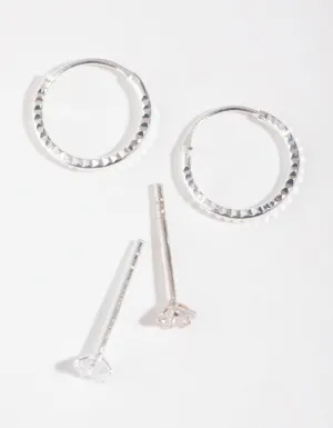 Sterling Silver Star Stud & Hoop Earrings
