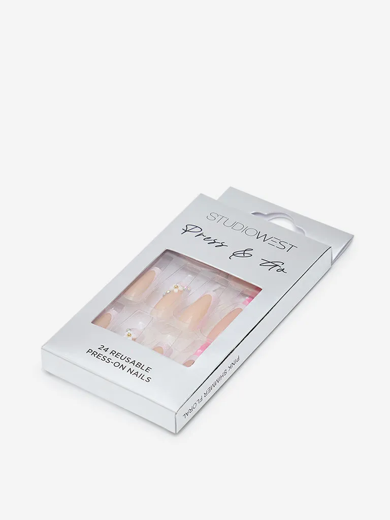 Studiowest Pink Shimmer Floral Presson Nail Set