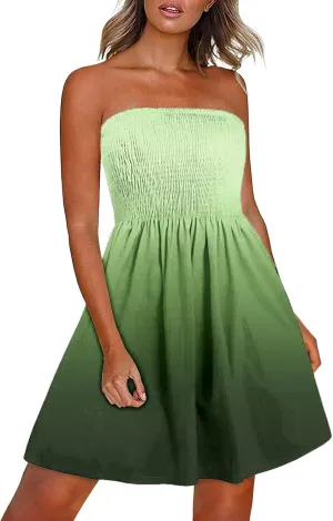 Suitable Dress for Beach Boho Strapless Cover Ups Off Shoulder Floral Sundresses 20s Flapper Dress for