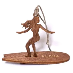 Surfer Girl Birch Wood Holiday Ornament