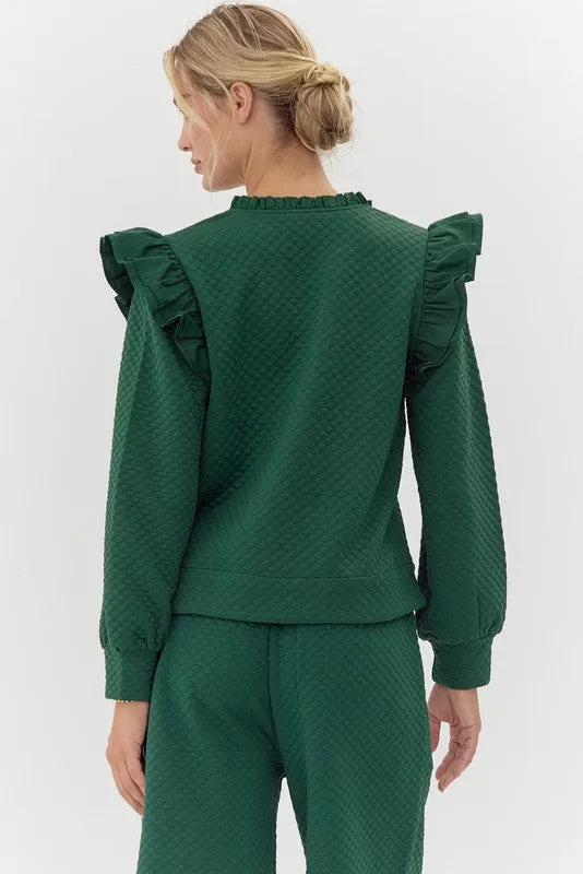Textured top with ruffle