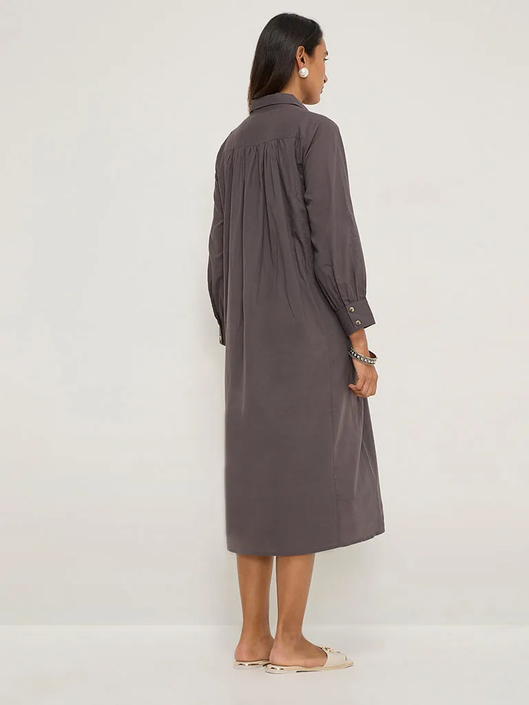 Utsa Charcoal Pintuck Design Cotton Shirt Dress