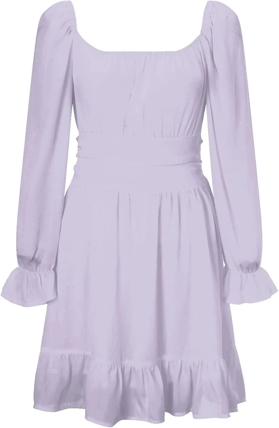 Women Dresses Square Neck Ruffled Back Long Sleeve Chiffon Midi Dress Elegant Vacation Dress for Women